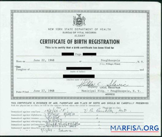 Realistic New York Bureau of vital records of Albany birth certificate real example